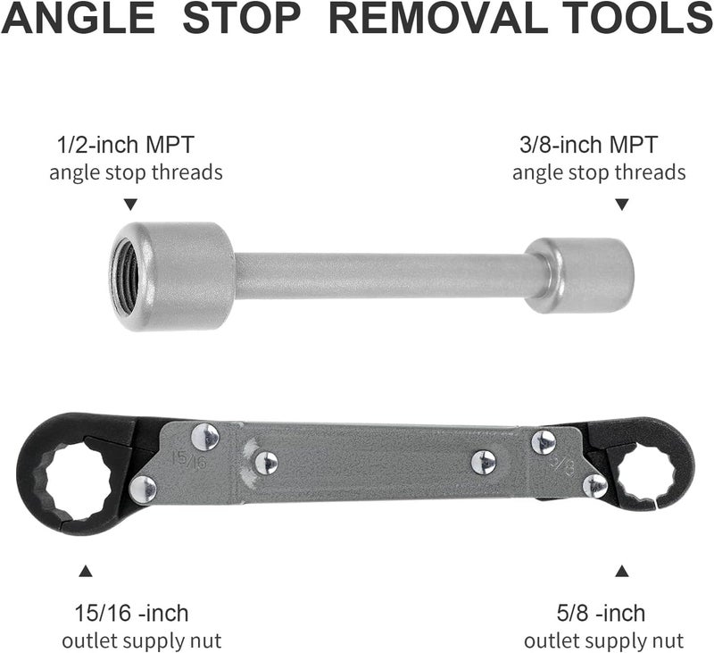 Holdly Plumbing Tools Angle Stop Wrench Kit – Adjustable Wrench Professional Plumber Tools for Installing New Compression Angle Stops and Removing Compression Rings-Silver Tool Kit - Image 3
